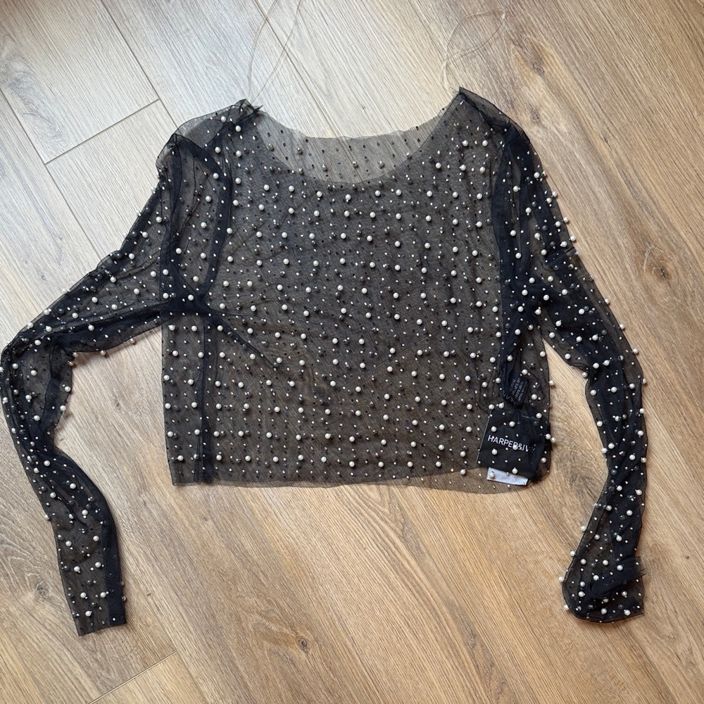 Embellished mesh crop